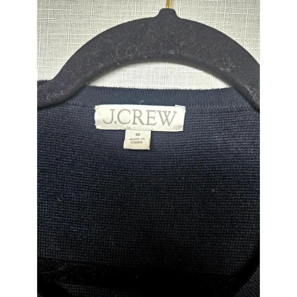 J Crew Long Giselle Sweater Blazer Black Gold Button Medium 100% Cotton